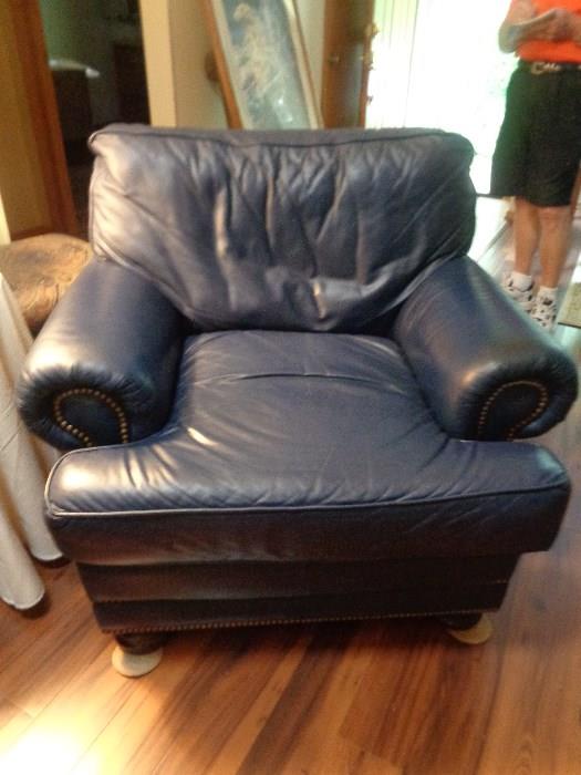 dark blue leather club chair