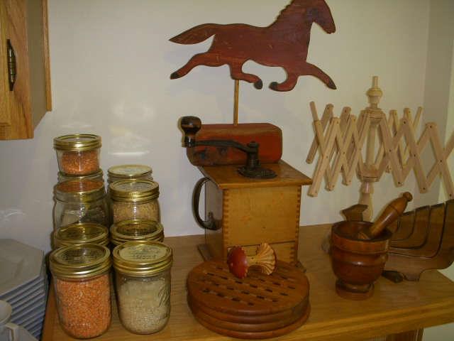 Antique coffee grinder, Decorative items, etc.