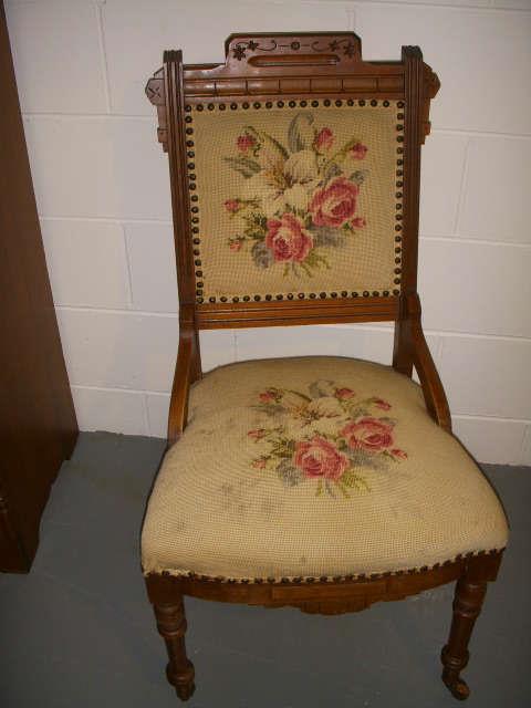 Victorian walnut chair with needlepoint seat