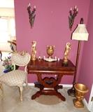 Empire card table, blackamoor sconces, boudoir chair