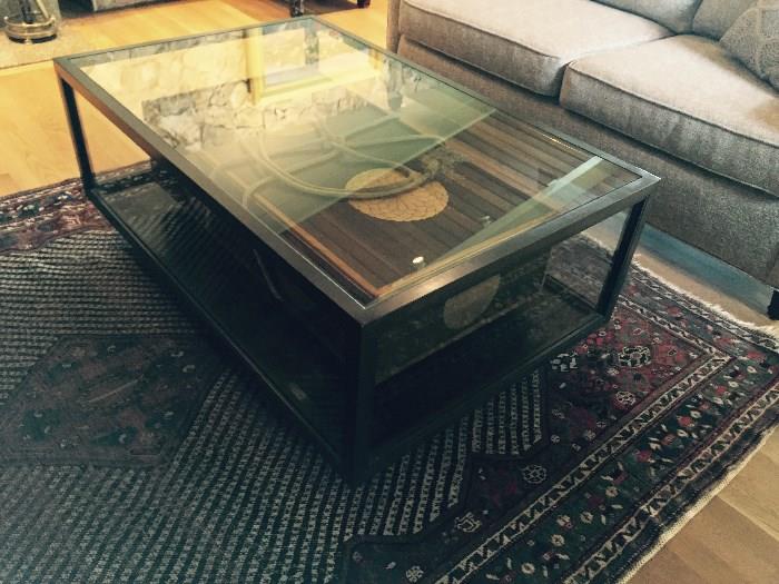 Antique Chinese box encased in glass coffee table
