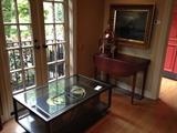 Asian antique in steel and glass coffee table case