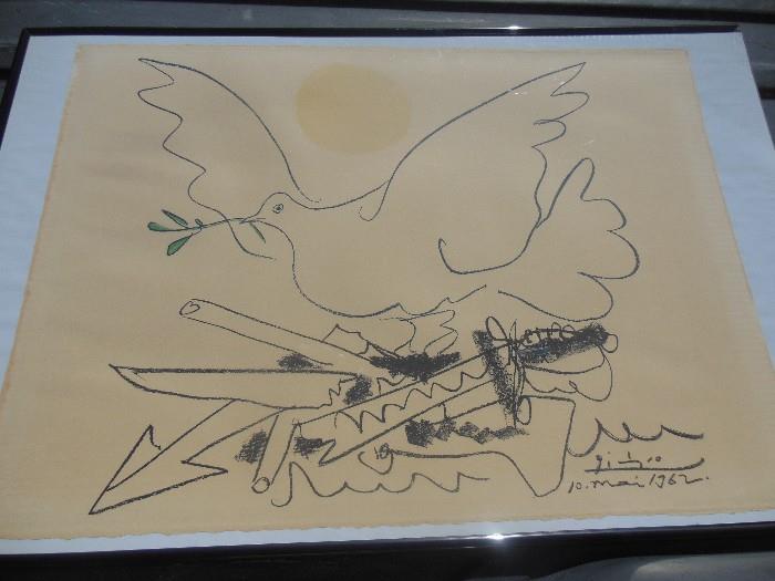 Picasso peace print from 1967 peace summit in Moscow. 8000  printed. Rams head paper and embossed with printer I.D. and number