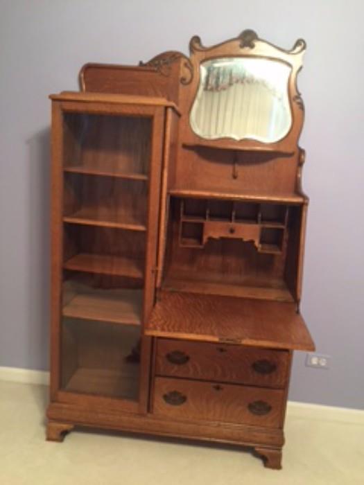 Antique side by side writing desk and book case