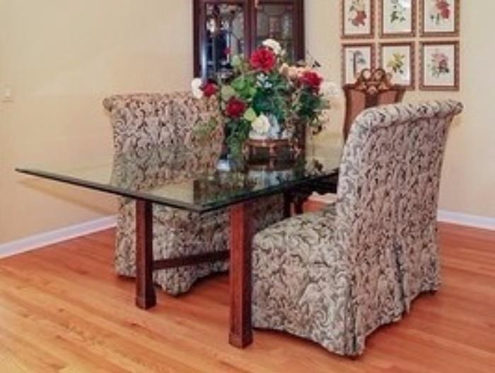 Dining Room Glass Top Table 48"x90"
And 4 upholstered chairs (on casters)
$1300
