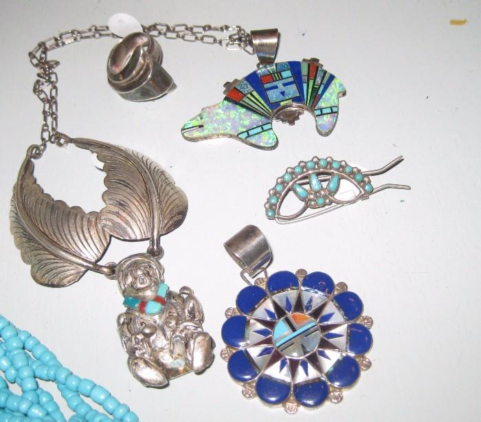 Native American necklace, pendants and ring ( sterling silver) 