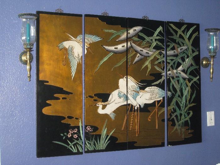 Lacquer four panel screen