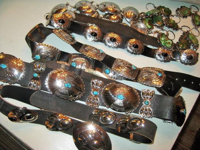 collection of vintage sterling concho belts