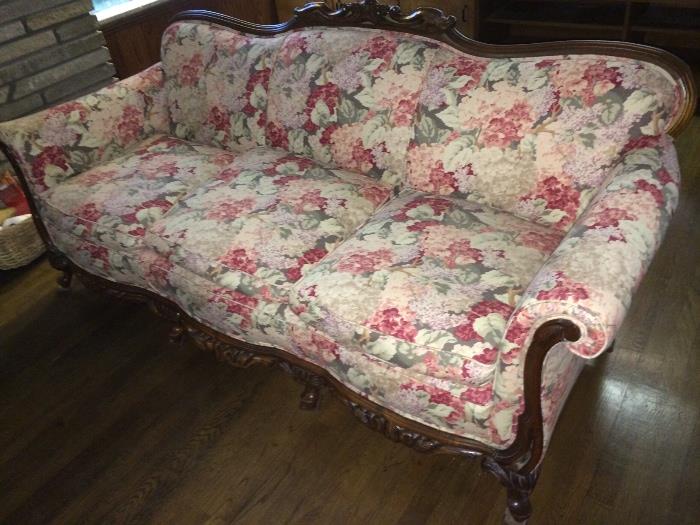 Floral and wood French Country couch
