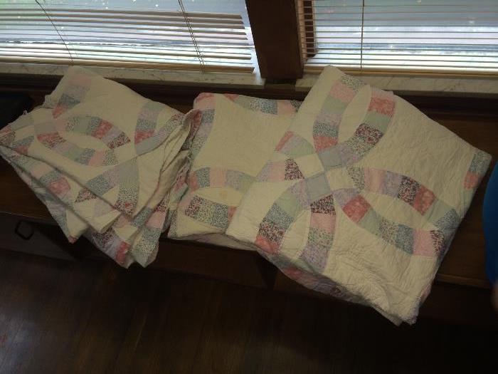 3 matching hand stitched quilts, one queen/king and two twin
