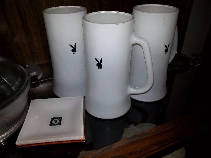 Vintage Playboy Club mugs and ashtray