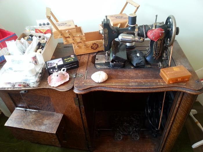 Antique sewing machine and notions