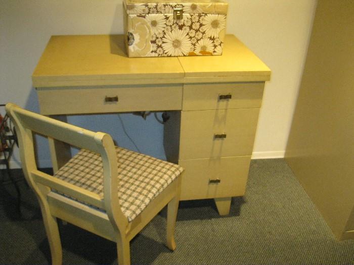 small blonde desk with chair