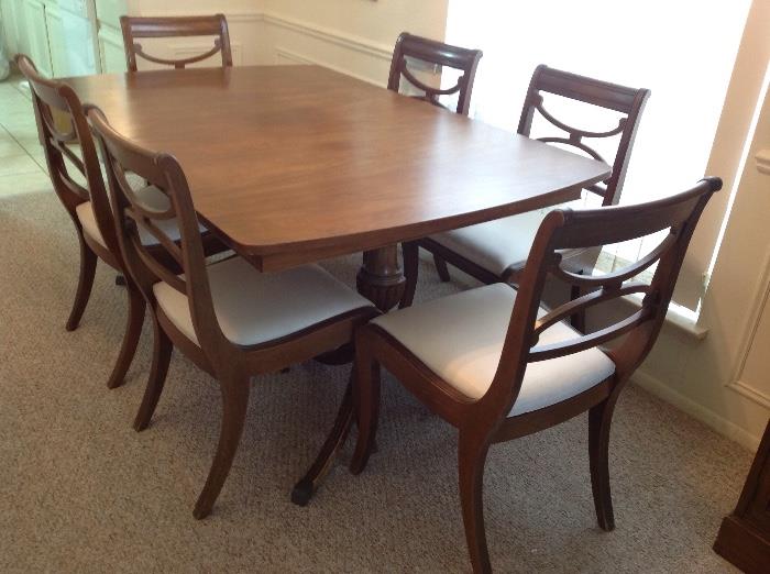 Rway Dining Table and Chairs:  Table Has 4 Leaves, Opens to Seat 10, Chairs have Vinyl Seats