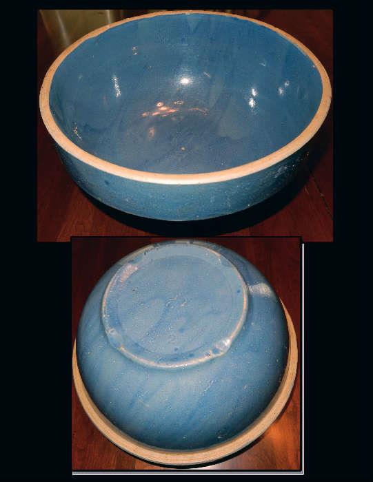 Stoneware blue bowl marked 2 on bottom