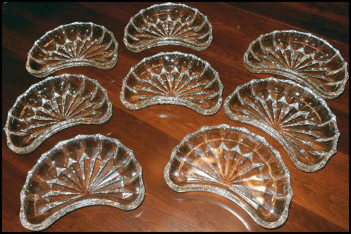 8 pressed glass relish or bone trays