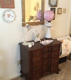 Beautiful antique lamp, framed lace.