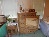 Traditional 5 Drawer Chest.Has Matching Occasional Table with Drawer.Vintage Hanging Tapestry 