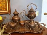 antique silverplate coffee and tea service with tray