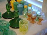 more elegant and depression glass, plus Homer Laughlin HARLEQUIN