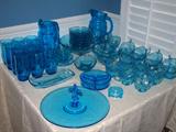 over 40 pieces of vintage mid-century glassware in CAPRI blue!