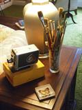 Vintage Kodak Movie Camera, Butterfly Paperweight, Collection of Artists Brushes