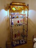 AWESOME Gold Italian tole etegere with tassle trim and glass shelves