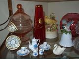 mini teasets, birds!, and ruby/gold cut vase