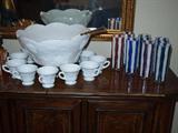 milkglass punch set, Italian striped tumblers