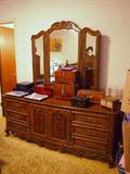 Heritage dresser with tri-mirror, jewelry boxes and chests