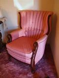 upholstered vintage barrel back swan arm chair