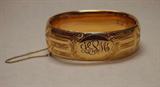EXCELLENT ca 1913 Finberg Rose gold filled WIDE bangle with lovely inscriptions/engraving.