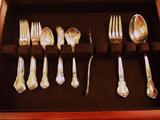 Vintage set of Gorham CHANTILLY sterling silver flatware in original Gorham/Pacific wooden case.