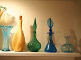 decanters on the mantle, Italian Empoli and Blenko