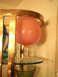 RARE pair of pink Empoli art glass footed vases