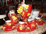 beautiful porcelain teaset with vase