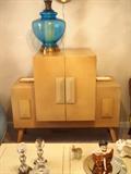 AWESOME Art Deco to midCentury blonde cabinet with built in flower pots, signed