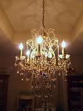 very nice chandelier with prisms in dining room