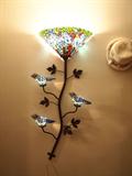 new Tiffany style glass wall torchiere with birds
