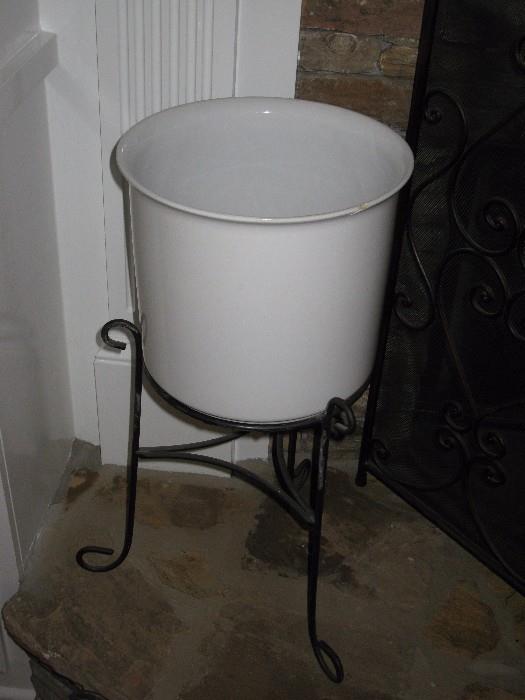 pot on wrought iron stand