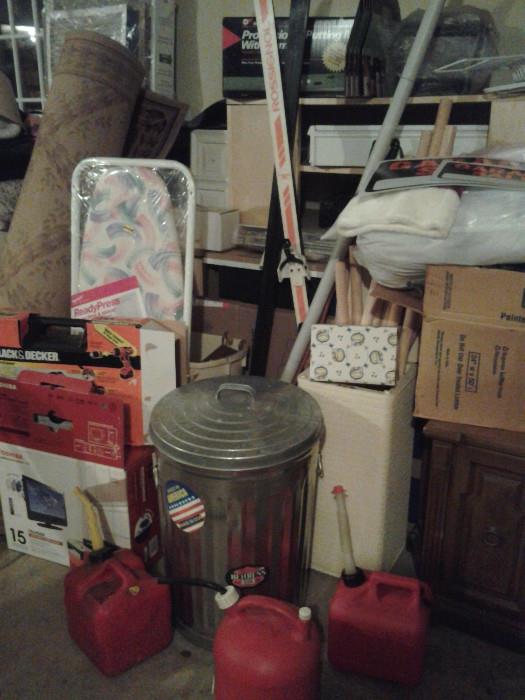 GARBAGE CANS, GAS CANS, IRONING BOARDS, CARPETS, CROSS COUNTRY SKIS, TV STAND, WOOD CLOSET POLES & MORE!!!