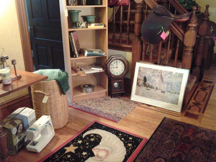 ARTWORK (MORE NOT SHOWN), SADDLE, CLOCKS (MORE NOT SHOWN), HAMPERS, TABLE MATS, BEDSKIRT, VASES, BOOKS, COAT RACKS, LEARNING TAPES, SEWING MACHINE & MUCH MORE!!!