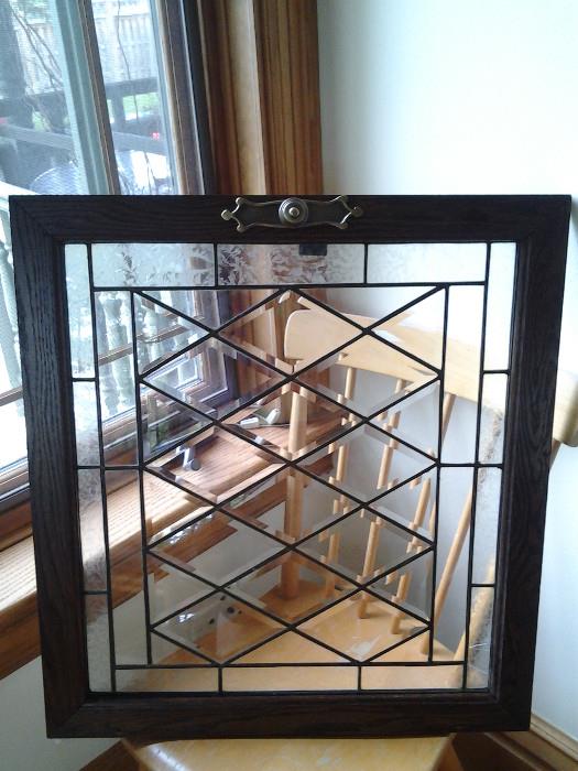 LOVELY LEADED GLASS WINDOW OR DOOR!!!  GO TO *(*ESTATESALE.COM*) FOR MANY MORE PICS!!!)*