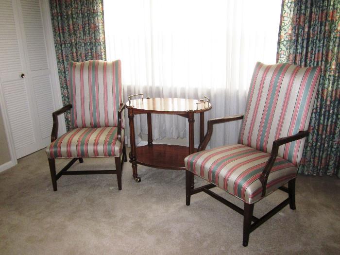 PAIR OF MATCHING SIDE CHAIRS AND ROUND TABLE