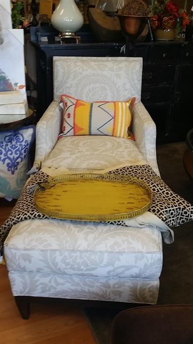 linen print chair and ottoman by Hickory Chair
