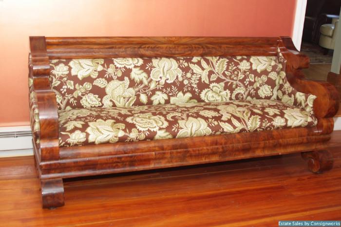 Recently restored, restrung, and  reupholstered, this sofa came out of a Newport RI mansion