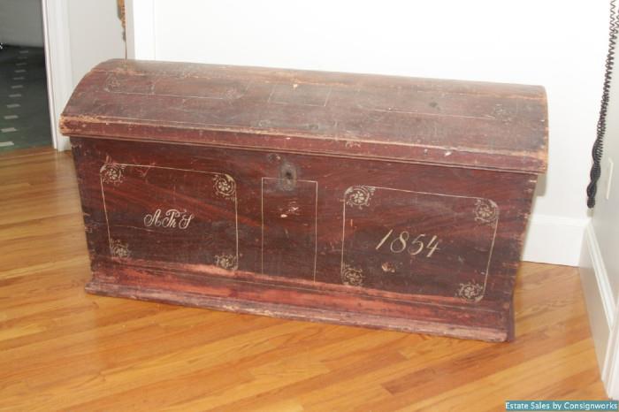 1854 primitive blanket box or bridal trunk