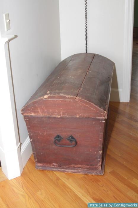 1854 primitive blanket box or bridal trunk