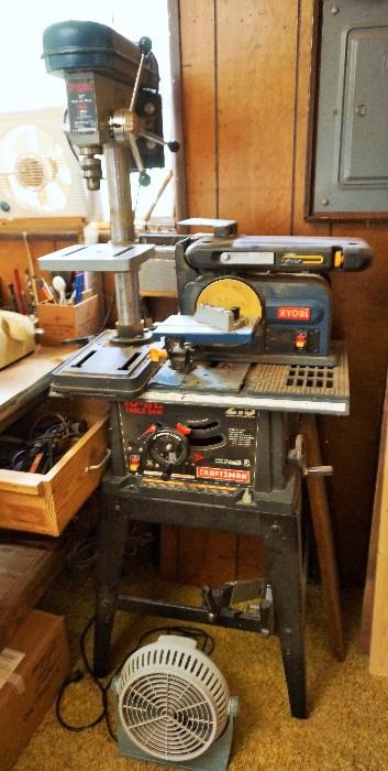 Bench drill press and Craftsman portable tablesaw