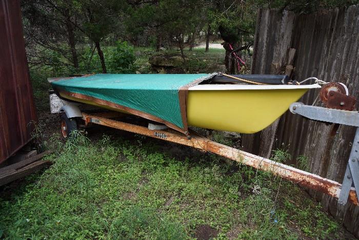 Vintage Sunfish sail boat and trailer